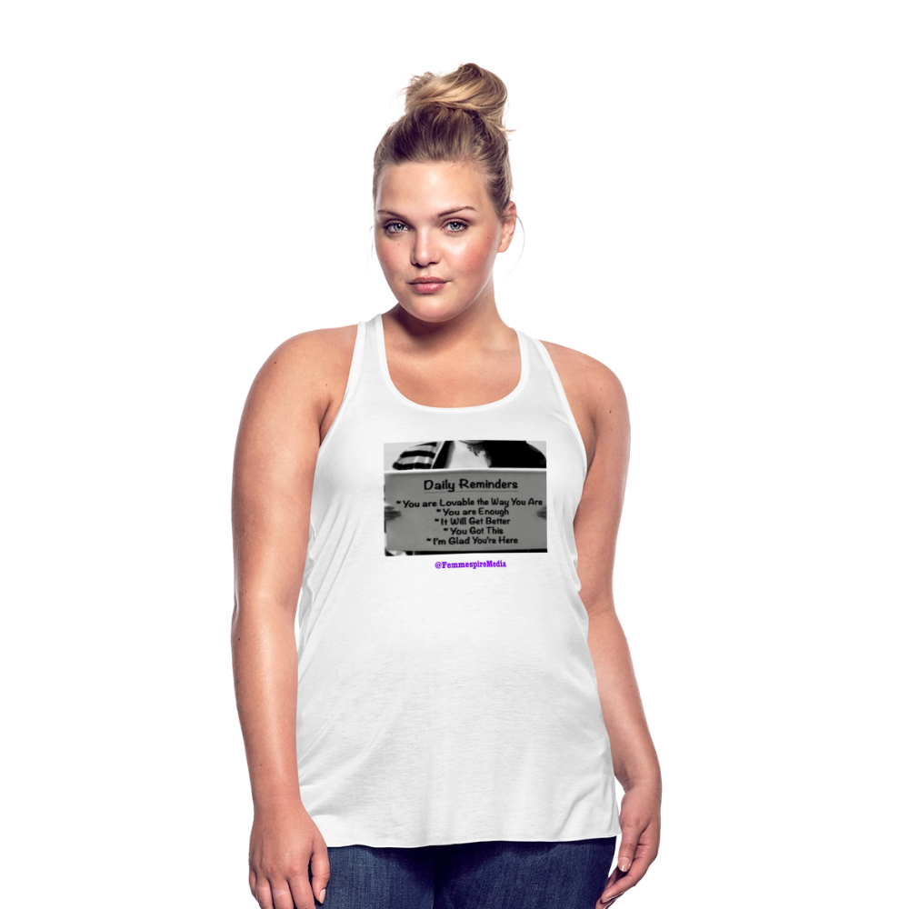 “Reminders” Women's Flowy Tank Top by Bella - white